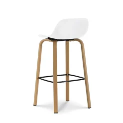 Lot de 4 tabourets de bar blancs style scandinave avec pieds effet bois en métal Hauteur 76cm