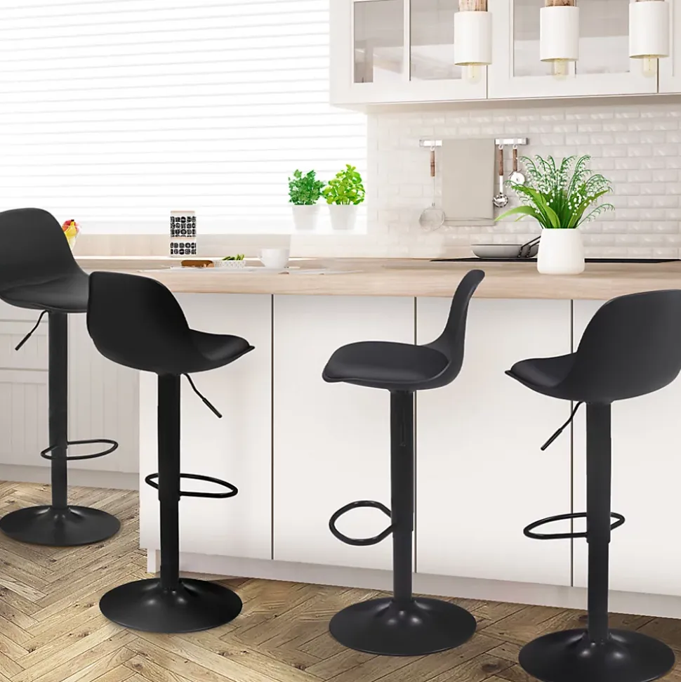 Lot de 4 tabourets de bar KARL design noir pied noir