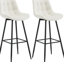Lot de 2 tabourets de bar Dartford, Chaise de bar rembourrée, Structure métallique Crème/Velours