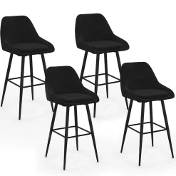 Lot de 4 tabourets de bar THALYA en velours noir avec demi-accoudoirs