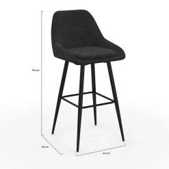 Lot de 4 tabourets de bar THALYA en velours noir avec demi-accoudoirs