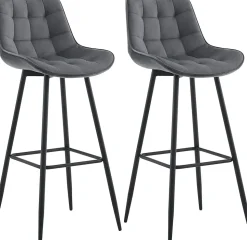 Lot de 2 tabourets de bar Dartford, Chaise de bar rembourrée, Structure métallique Grisfoncé/Velours