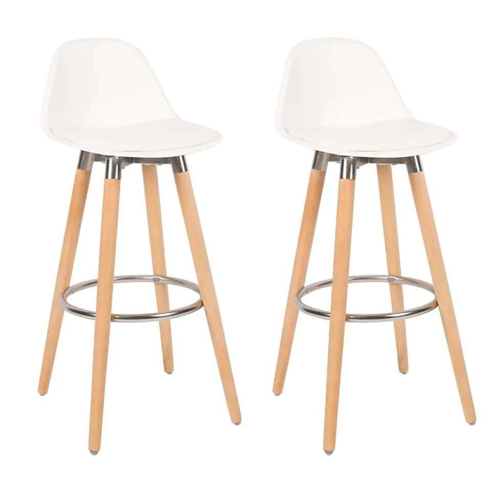 Lot de 2 tabourets de bar blanc bois de hêtre 39,5 x 44 x 91 cm