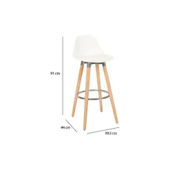Lot de 2 tabourets de bar blanc bois de hêtre 39,5 x 44 x 91 cm