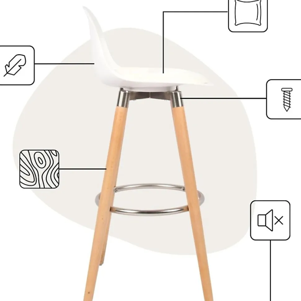 Lot de 2 tabourets de bar blanc bois de hêtre 39,5 x 44 x 91 cm