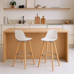 Lot de 2 tabourets de bar blanc bois de hêtre 39,5 x 44 x 91 cm