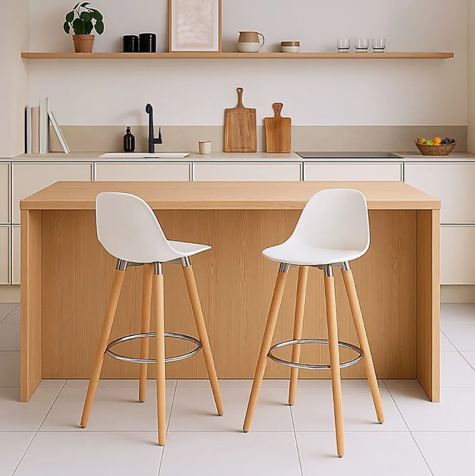 Lot de 2 tabourets de bar blanc bois de hêtre 39,5 x 44 x 91 cm