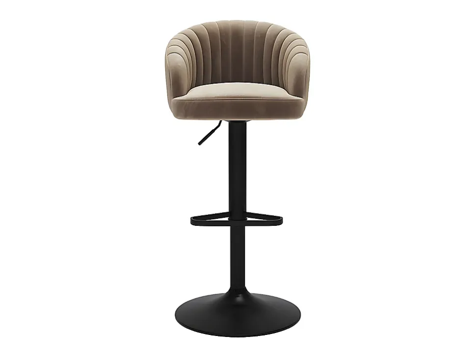 Lot de 2 tabourets de bar en velours et métal - Hauteur réglable - Beige - DORALIZ