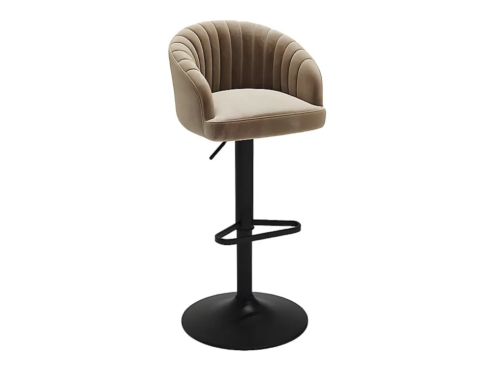 Lot de 2 tabourets de bar en velours et métal - Hauteur réglable - Beige - DORALIZ