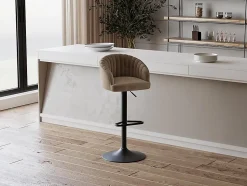 Lot de 2 tabourets de bar en velours et métal - Hauteur réglable - Beige - DORALIZ