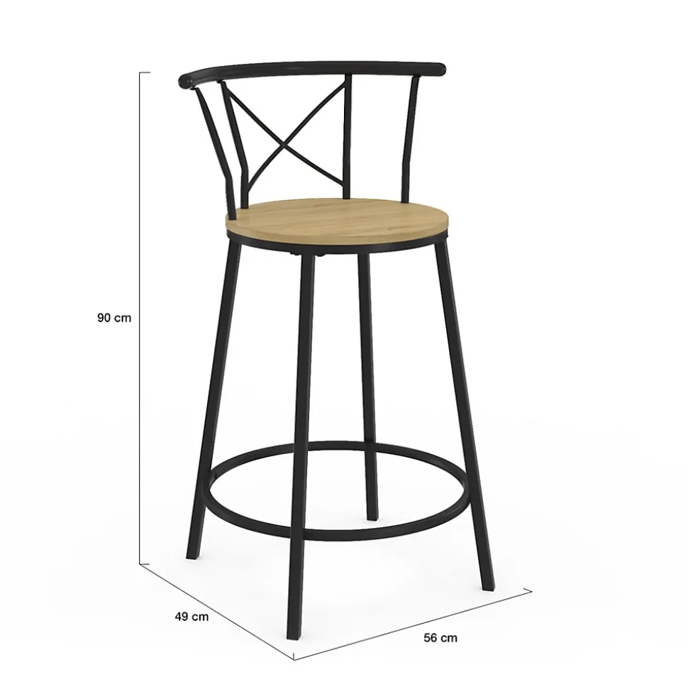 Lot de 4 tabourets de bar bistrot DETROIT avec dossier arrondis design industriel