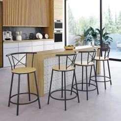 Lot de 4 tabourets de bar bistrot DETROIT avec dossier arrondis design industriel