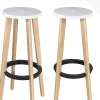 Lot de 2 tabourets de cuisine bar scandinaves ronds hauteur 76cm bois clair kibi (blanc)