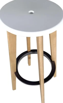 Lot de 2 tabourets de cuisine bar scandinaves ronds hauteur 76cm bois clair kibi (blanc)