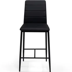 Lot de 4 tabourets ROMANE en PVC noir design contemporain chaises de bar rembourrées