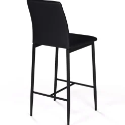 Lot de 4 tabourets ROMANE en PVC noir design contemporain chaises de bar rembourrées
