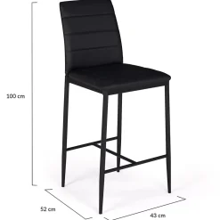 Lot de 4 tabourets ROMANE en PVC noir design contemporain chaises de bar rembourrées