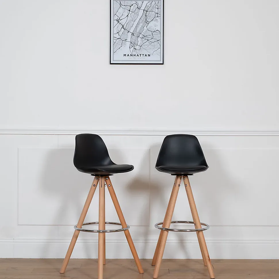 Lot de 2 tabourets scandinaves TOBIAS noirs avec coussin - HAPPY GARDEN