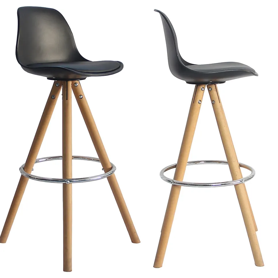 Lot de 2 tabourets scandinaves TOBIAS noirs avec coussin - HAPPY GARDEN