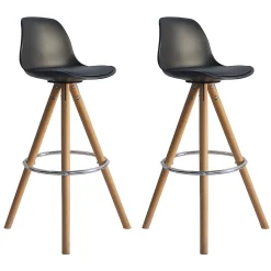 Lot de 2 tabourets scandinaves TOBIAS noirs avec coussin - HAPPY GARDEN