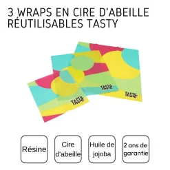 Lot de 3 wraps en cire d'abeille type film alimentaire Tasty Green