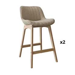 Lot de chaises MILK d'îlot et bar en chêne et assise tissu bouclette 65cm