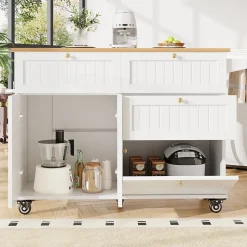 Îlot de cuisine - Buffet de Cuisine Multifonction avec Rangements Extensibles et Tiroirs, MDF et Métal, 120,8x37,3x88 cm, Blanc