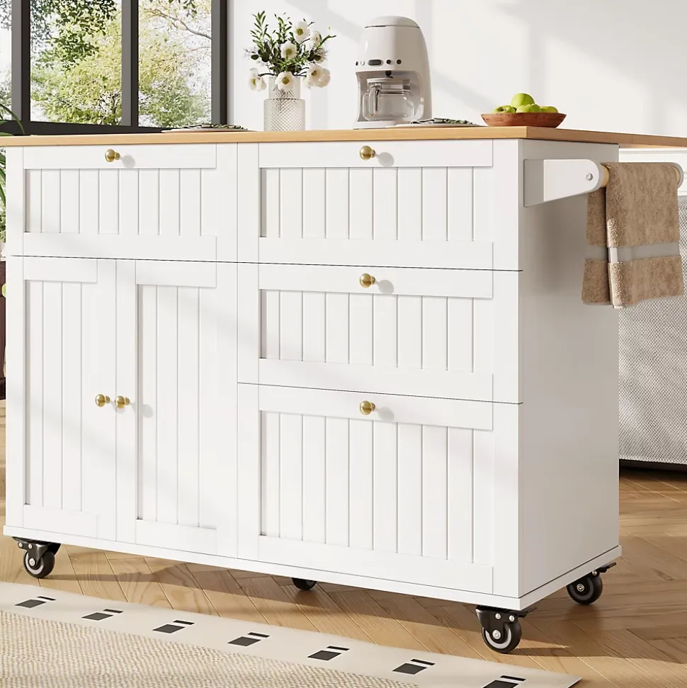 Îlot de cuisine - Buffet de Cuisine Multifonction avec Rangements Extensibles et Tiroirs, MDF et Métal, 120,8x37,3x88 cm, Blanc