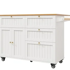 Îlot de cuisine - Buffet de Cuisine Multifonction avec Rangements Extensibles et Tiroirs, MDF et Métal, 120,8x37,3x88 cm, Blanc
