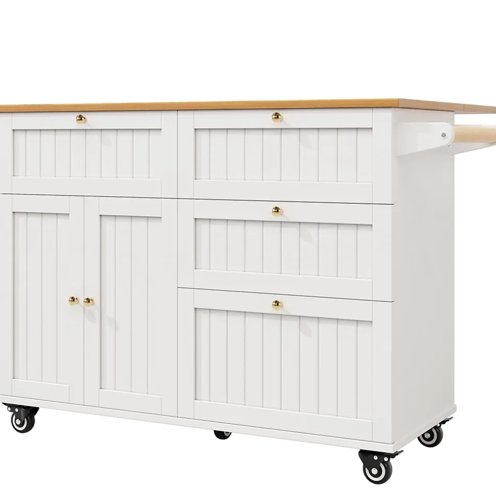 Îlot de cuisine - Buffet de Cuisine Multifonction avec Rangements Extensibles et Tiroirs, MDF et Métal, 120,8x37,3x88 cm, Blanc