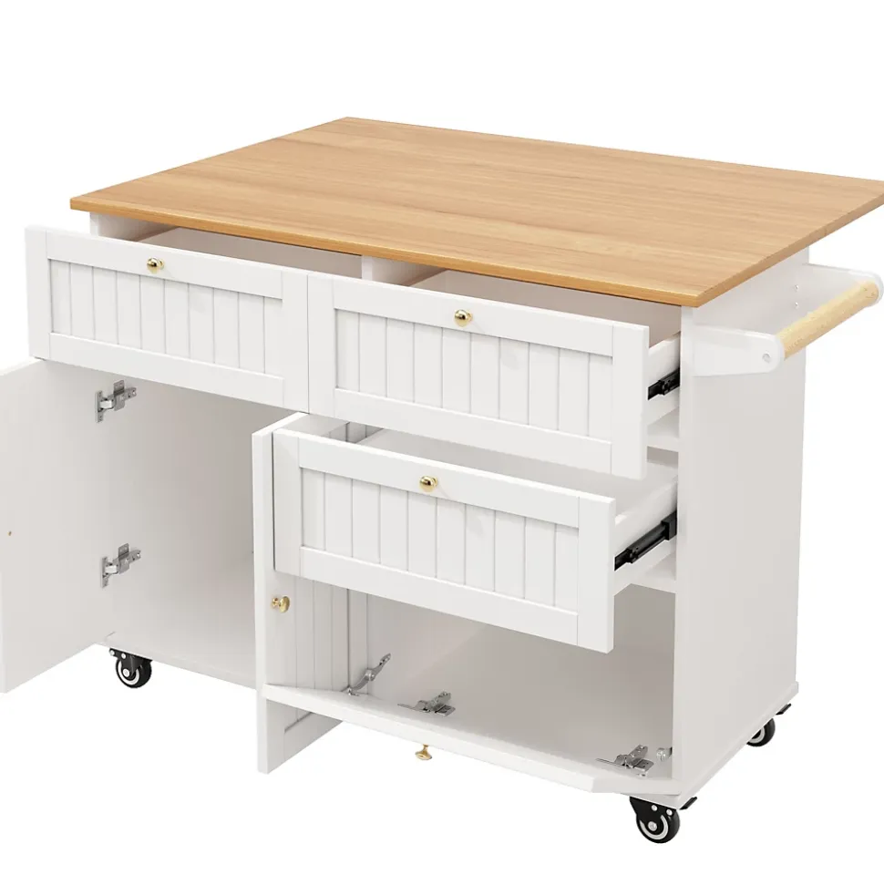 Îlot de cuisine - Buffet de Cuisine Multifonction avec Rangements Extensibles et Tiroirs, MDF et Métal, 120,8x37,3x88 cm, Blanc