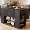 Îlot de Cuisine - Chariot de Cuisine avec Tiroirs et Étagères Ouvertes, Meuble de Rangement Indépendant, MDF Noir 140x70x90 cm