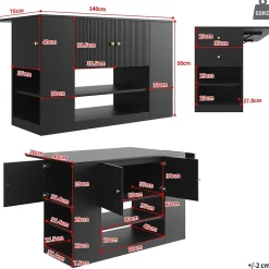 Îlot de Cuisine - Chariot de Cuisine avec Tiroirs et Étagères Ouvertes, Meuble de Rangement Indépendant, MDF Noir 140x70x90 cm