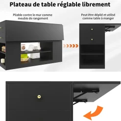 Îlot de Cuisine - Chariot de Cuisine avec Tiroirs et Étagères Ouvertes, Meuble de Rangement Indépendant, MDF Noir 140x70x90 cm