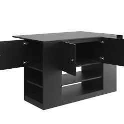 Îlot de Cuisine - Chariot de Cuisine avec Tiroirs et Étagères Ouvertes, Meuble de Rangement Indépendant, MDF Noir 140x70x90 cm