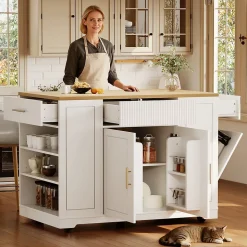 Îlot de Cuisine - desserte de Cuisine avec Rangement et Étagères, MDF Métal, 120x50x92 cm, Blanc