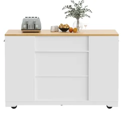 Îlot de Cuisine - desserte de Cuisine avec Rangement et Étagères, MDF Métal, 120x50x92 cm, Blanc