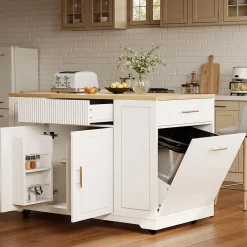 Îlot de Cuisine - desserte de Cuisine avec Rangement et Étagères, MDF Métal, 120x50x92 cm, Blanc