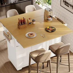 Îlot de Cuisine - desserte Multifonction avec Rangement et Table Extensible - MDF, Blanc, 120x40-80x95 cm