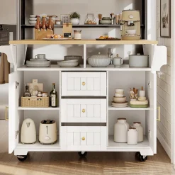 Îlot de Cuisine - desserte Multifonction avec Rangement et Table Extensible - MDF, Blanc, 120x40-80x95 cm