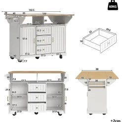 Îlot de Cuisine - desserte Multifonction avec Rangement et Table Extensible - MDF, Blanc, 120x40-80x95 cm