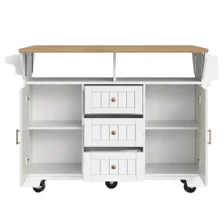 Îlot de Cuisine - desserte Multifonction avec Rangement et Table Extensible - MDF, Blanc, 120x40-80x95 cm