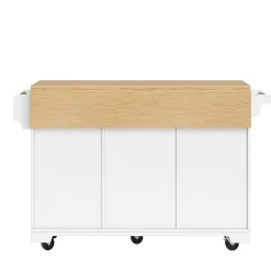 Îlot de Cuisine - desserte Multifonction avec Rangement et Table Extensible - MDF, Blanc, 120x40-80x95 cm