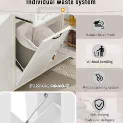 Îlot de Cuisine - Desserte de Cuisine avec Plan de Travail Rabattable et Compartiments de Poubelle - MDF + PB - Blanc