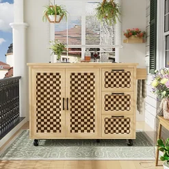 Îlot de Cuisine - desserte avec Étagères Réglables et Rangement Métal - MDF Naturel 120x45-75x92 cm