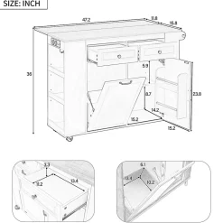 Îlot de Cuisine - Desserte de Cuisine avec Plan de Travail Rabattable et Compartiments de Poubelle - MDF + PB - Noir