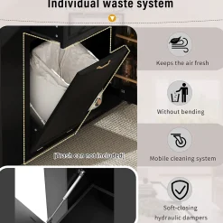 Îlot de Cuisine - Desserte de Cuisine avec Plan de Travail Rabattable et Compartiments de Poubelle - MDF + PB - Noir