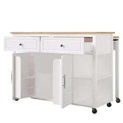 Îlot de Cuisine - desserte Multifonction avec Rangement Ajustable et Porte-Serviettes - Métal, MDF - Blanc 120x50-81,5x92 cm