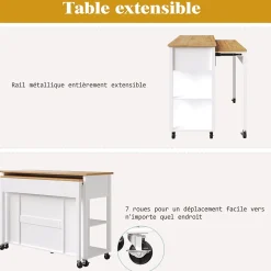 Îlot de Cuisine - desserte Multifonction avec Rangement Ajustable et Porte-Serviettes - Métal, MDF - Blanc 120x50-81,5x92 cm