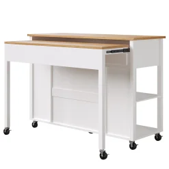 Îlot de Cuisine - desserte Multifonction avec Rangement Ajustable et Porte-Serviettes - Métal, MDF - Blanc 120x50-81,5x92 cm